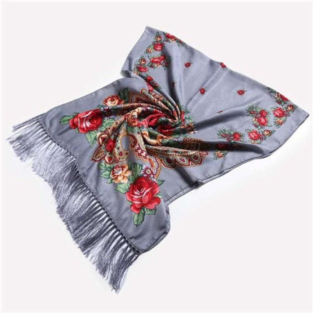Gray‎ Floral Paisley Printed Tassel Scarf Neck Wrap Long Pashmina Shawl Tartan - Picture 5 of 6